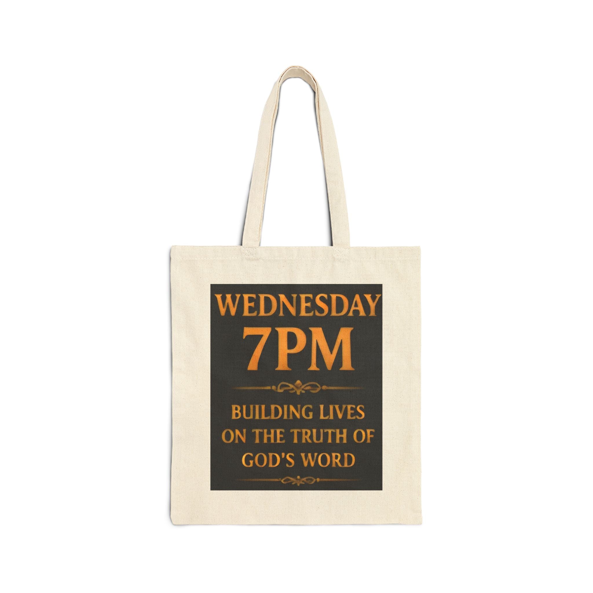 Canvas Tote Bag — 'Walking in the Word' Church Ministry Tote (Wednesday 7PM Service Reminder)