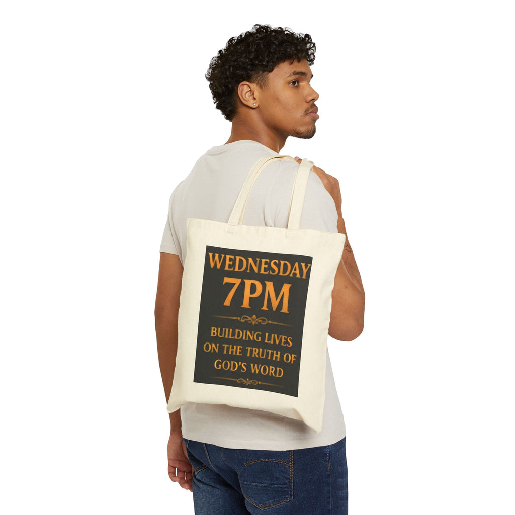 Canvas Tote Bag — 'Walking in the Word' Church Ministry Tote (Wednesday 7PM Service Reminder)