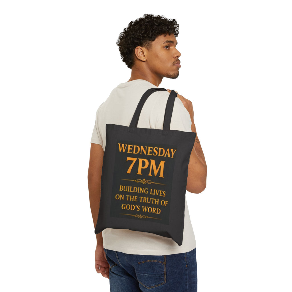 Canvas Tote Bag — 'Walking in the Word' Church Ministry Tote (Wednesday 7PM Service Reminder)